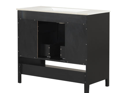 36" Bathroom Vanity With Sink, Frame Cabinet With Doors And Drawers - Black