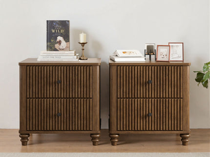 Fluted Nightstand With 3 Drawers