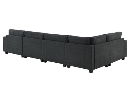 U Shaped Sectional Sofa 6 Seat Couch Set With Oversized Ottoman, Hidden Armrest Storage And Cup Holders USB Charging Ports Wide Seat Sofa
