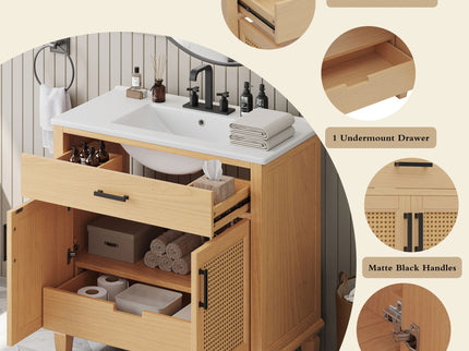 Bathroom Vanity With Ceramic Sink, Modern Free Standing Cabinet With Soft Close Drawers