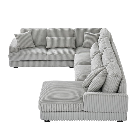 U - Shaped Sectional Sofa With Chaise Lounge, Oversized Living Room Sofa - Gray