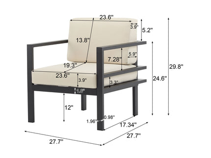 Modern 3 Piece Outdoor Patio Seating Set With Aluminum Frame And Weather Resistant Cushions - Beige / Gray