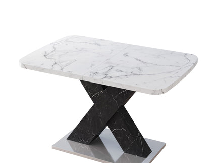 Rectangle Dining Table With Stretchable Top, X Shape Mdf Legs With Steel Base - White / Black