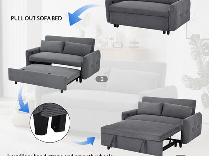 Pull-Out 2 Seat Modern Sleeper Sofa With 2 Throw Pillows And USB Ports