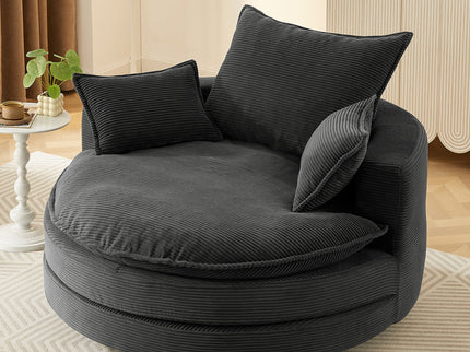 360° Swivel Accent Barrel Chair With Dual Layer Cushion And 3 Removable Pillows