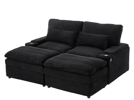 Convertible Loveseat Sofa With Storage, USB Ports, Cup Holders