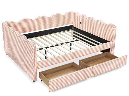 Gingham Daybed & USB Charging Port, Wave Shaped Design