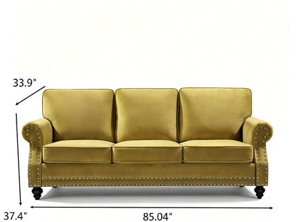 3 Seater Sofa With Nailhead Trim And Turned Legs For Living Room