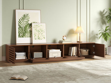 TV Stand, Entertainment Center With Cable Management And Soft Closing Hinges - Walnut