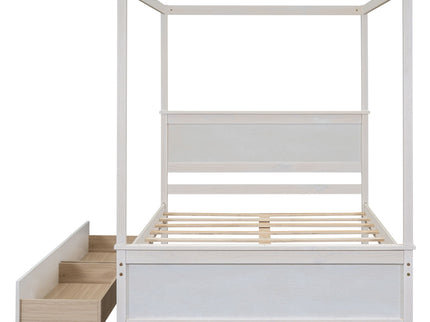 Canopy Platform Bed With Drawers, Support Slats, No Box Spring Needed