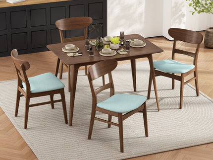 5 Piece Dining Set & 1 Table And 4 Upholstered Chairs - Mint / Walnut