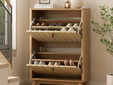Entryway Shoe Cabinet With Flip Down Storage, Ultra Thin Freestanding Design For Home Use - Oak