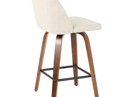 Toriano - Mid-Century Modern Counter Stool, Square Footrest (Set of 2) - Walnut / Cream