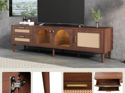 TV Stand With 3 Cabinets & 2 Drawers, LED Light Media Console For TVs Up To 80" - Dark Brown