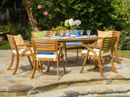 Outdoor Hermosa 7 Piece Wood Dining Set With Cushions - Teak