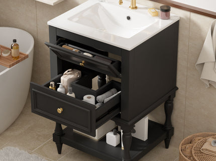 Retro Design Bathroom Vanity With Sink, 2 Drawer Storage Cabinet