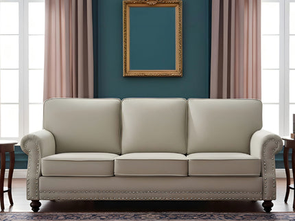 3 Seater Sofa With Nailhead Trim And Turned Legs For Living Room
