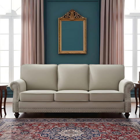3 Seater Sofa With Nailhead Trim And Turned Legs For Living Room