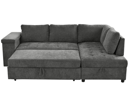 L Shaped Couch With Pull Out Bed And Storage Sectional Sleeper Sofa With Hidden Storage, Wide Armrest With Storage, For Living Room, Apartment, Bedroom, Office