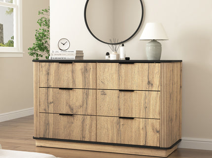 Modern 6 Drawer Cabinet With Metal Rounded Corners And Exquisite Handles Multi Functional Storage - Natural Wood