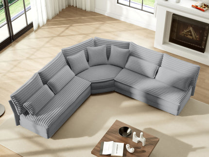 5 Seater L Shaped Sectional Sofa With Curved Corner, 7 Pillows