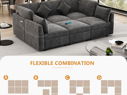 Sectional Sofa Modular U-Shaped With Ottoman & USB Ports
