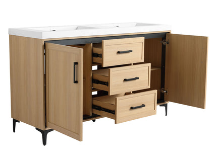 Original 60" Freestanding Bathroom Vanity With Double Resin Sink Plywood Soft Closing Doors & Drawers - Oak