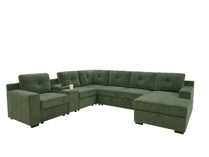 U - Shape Sectional Pull Out Bed With Console, Storage, And USB Charging