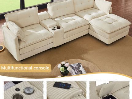 Oversized Modular Sectional Sofa With Multi Functional Console