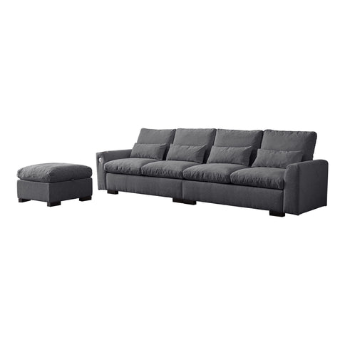 Modern Modular L Shaped Sofa Couch Reversible Ottoman With Storage Removable And Washable Cushions Sofa With USB Ports & Cup Holder For Living Room