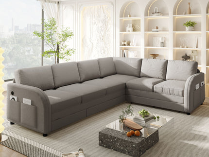 L-Shaped Couch With Pull-Out Bed, Convertible Sleeper Sofa With Side Pocket & USB Port