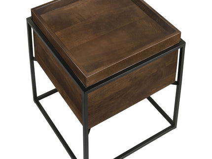 Ondrej - Square Accent Side Table With Removable Tray - Dark Brown