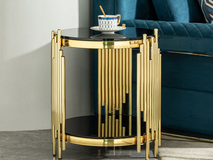 Elegant Round Table With Double Layer Tempered Glass Top And Stainless Steel Frame For Living Room