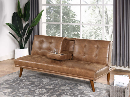 Tufted Convertible Sofa With Cup Holders - Brown