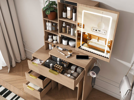 Modern Vanity Desk With 3 LED Lighting Modes, 4 Drawers
