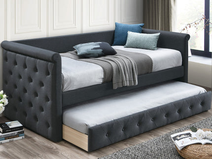 Contemporary Button Tufted Daybed With Slat Trundle