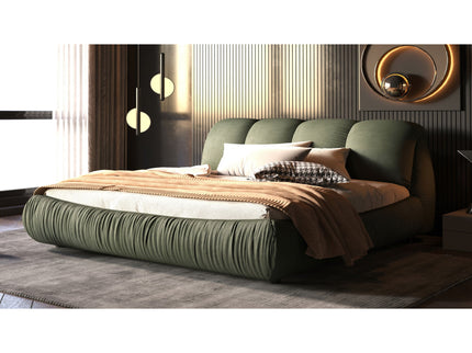 Luxury Upholstered Platform Bed With Oversized Padded Backrest And Solid Wood Frame