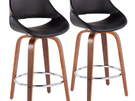 Fabrico - Mid Century Modern, Fixed Height Counter Stool With Round Footrest (Set of 2)