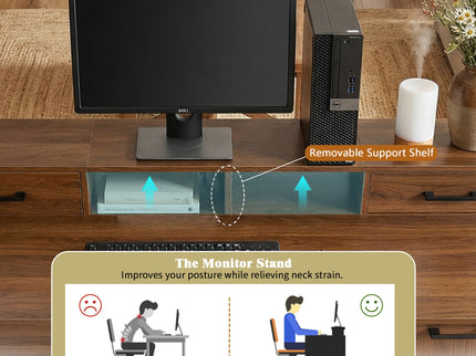 Office Desk With Storage Cabinet, Charging Station, Monitor Stand & Pegboard