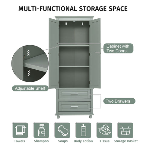 Tall Storage Cabinet With 2 Drawers For Bathroom