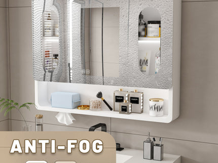 Wall Mounted Bathroom Mirror Cabinet With LED Lights, Anti Fog & Explosion Proof, Touch Control Medicine Cabinet, 3 Color Lighting - White