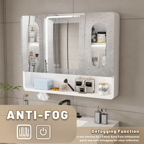 Wall Mounted Bathroom Mirror Cabinet With LED Lights, Anti Fog & Explosion Proof, Touch Control Medicine Cabinet, 3 Color Lighting - White