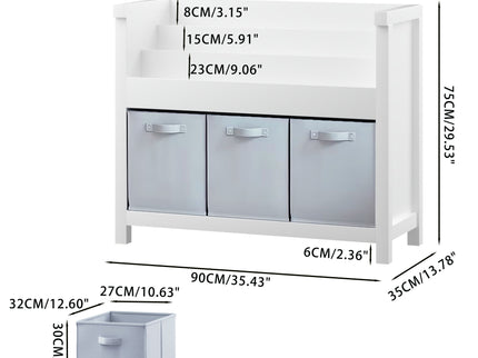 Bookshelf With 3 Tier Front Facing Storage And 3 Bins, Toddler Bookcase For Playroom - White