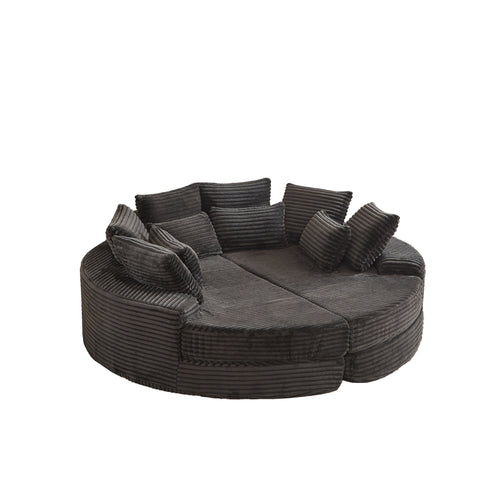 Round Oversized Sofa Bed With 5 Throw Pillows