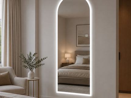 65" X 21" Arched LED Full Length Mirror, Wall Mounted Lighted Full Body Mirror With Frosted Edge Lighting, 3 Color Temperatures & Stepless Dimming - Silver