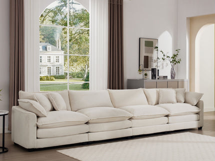 Modern Upholstered 4 Seater Fabric Sofa With Arm And Throw Pillows