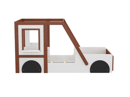 Fun Play Design Twin Size Car Bed, Kids Platform Bed In Car Shaped For Kids Boys Girls Teens - White / Orange