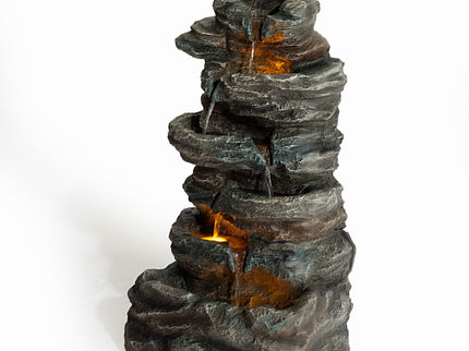 6 Tier Cascading Stone Water Fountain With LED Lights - Gray