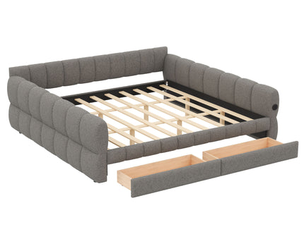Upholstered Platform Bed With USB Charging And 2 Storage Drawers