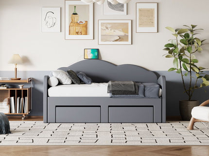 Upholstered Daybed With Cloud-Shaped Backrest, Trundle & 2 Drawers And USB Ports